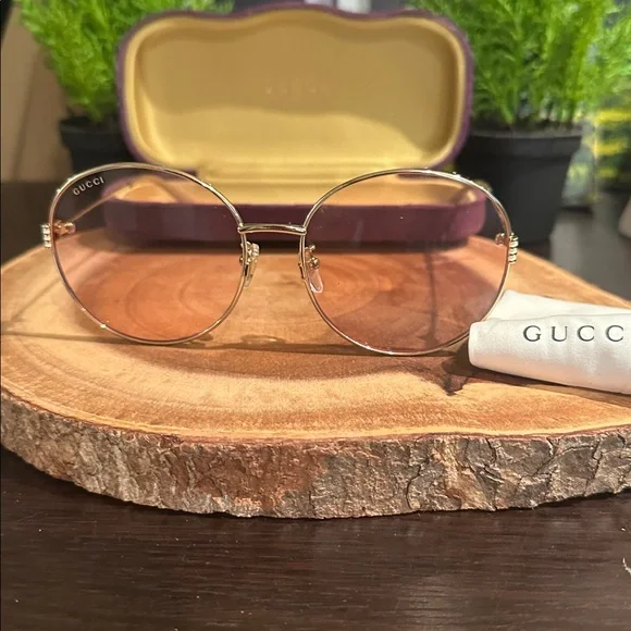 Gucci super popular brand new rose colored lens with gold frame sunglasses Gucci Sunglasses GG1281SK 004 Gold - eye-oo.com main image 2